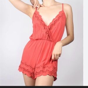 Rust boho  Lace Trim Romper